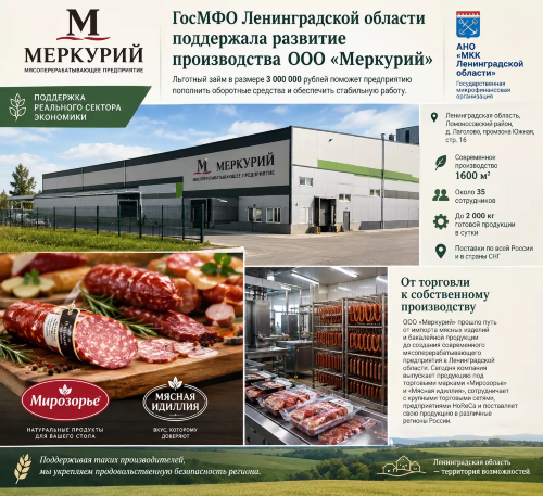 Ставка на своё производство: ГосМФО Ленинградской области поддержала мясоперерабатывающее предприятие